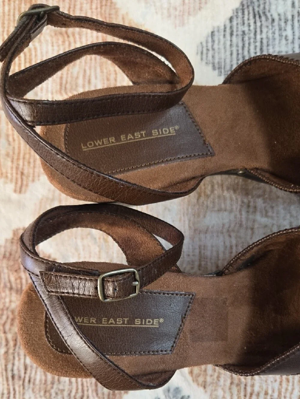 LOWER EAST SIDE Brown and Burgundy Platform Sandals with Stud Trim